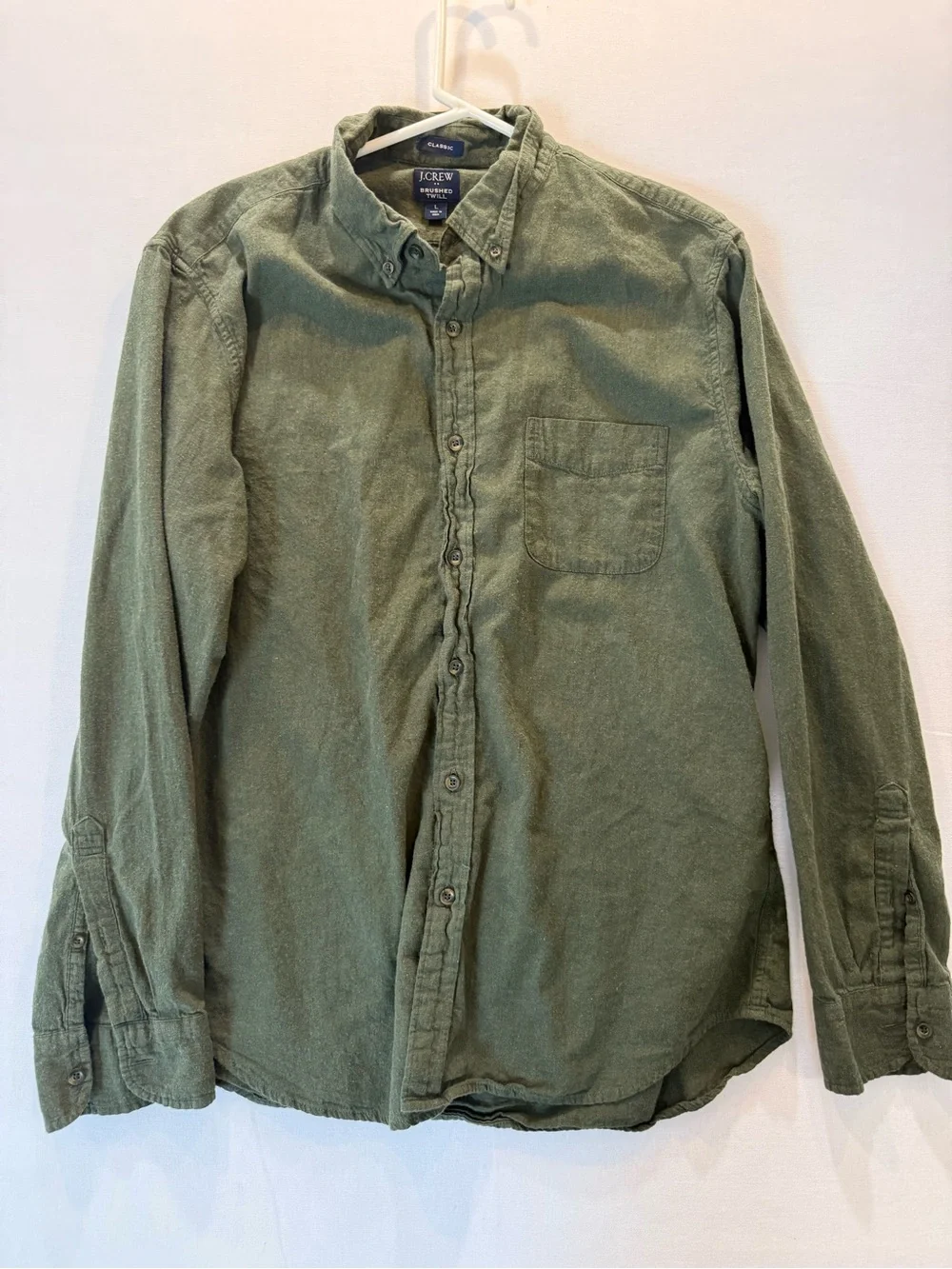 J. Crew Olive Green Men's Long-Sleeve Button-Down Shirt 100% Cotton